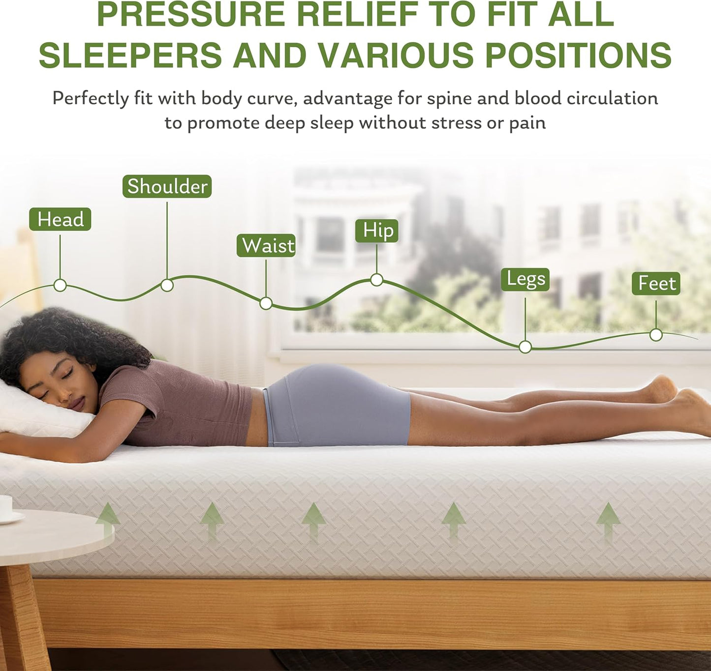 King Size Memory Foam Mattress, 8 Inch Bed Mattress in a Box with Cooling Green Tea Gel, Relieve Pressure with Medium Support, CertiPUR-US Certified, 80''L x 76''W, White