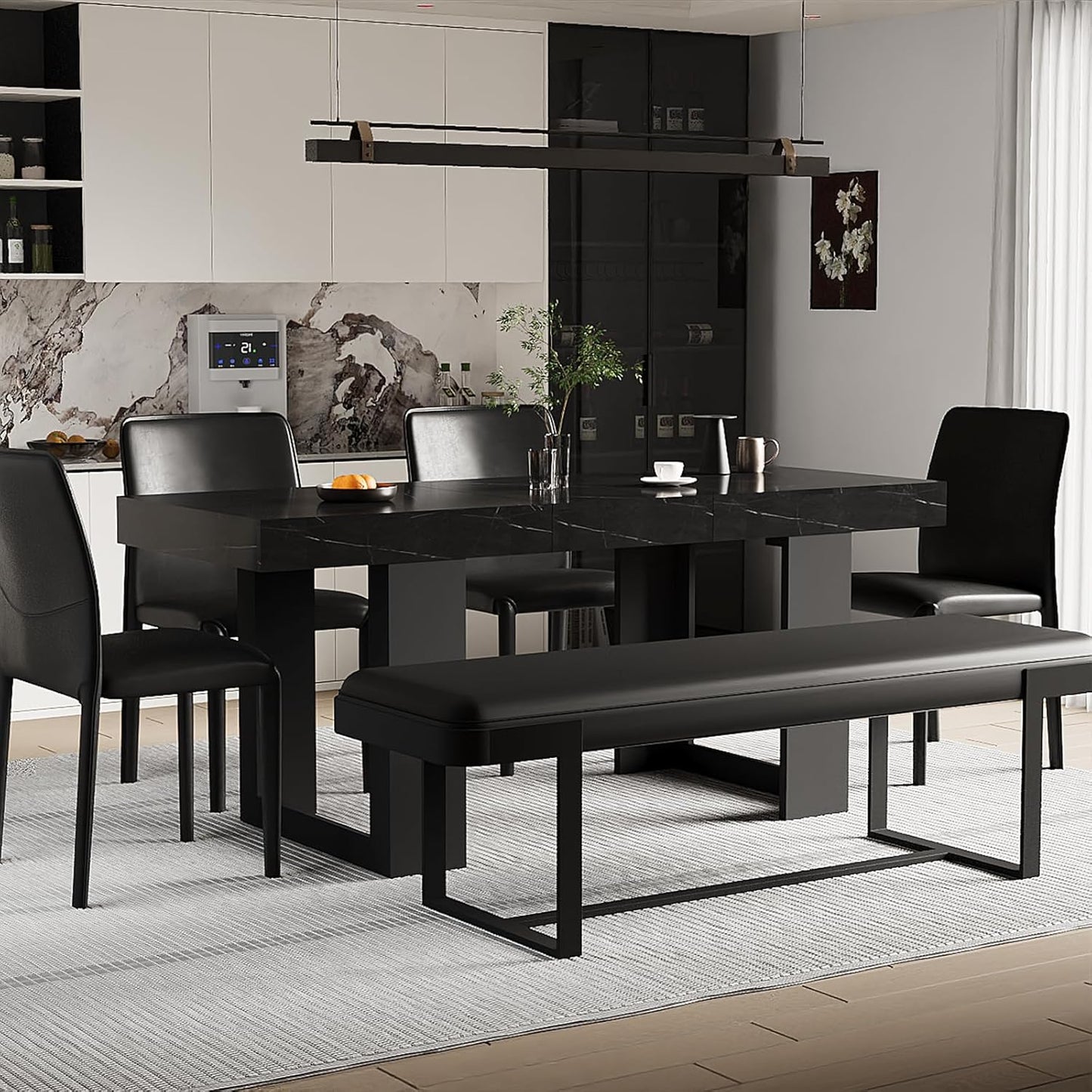 63"-78.74" Rectangular Extendable Dining Table for 6-10 People – Modern Farmhouse Wooden Kitchen Table with Brown Finish, Large Extendable Table for Dining Room or Conference Use