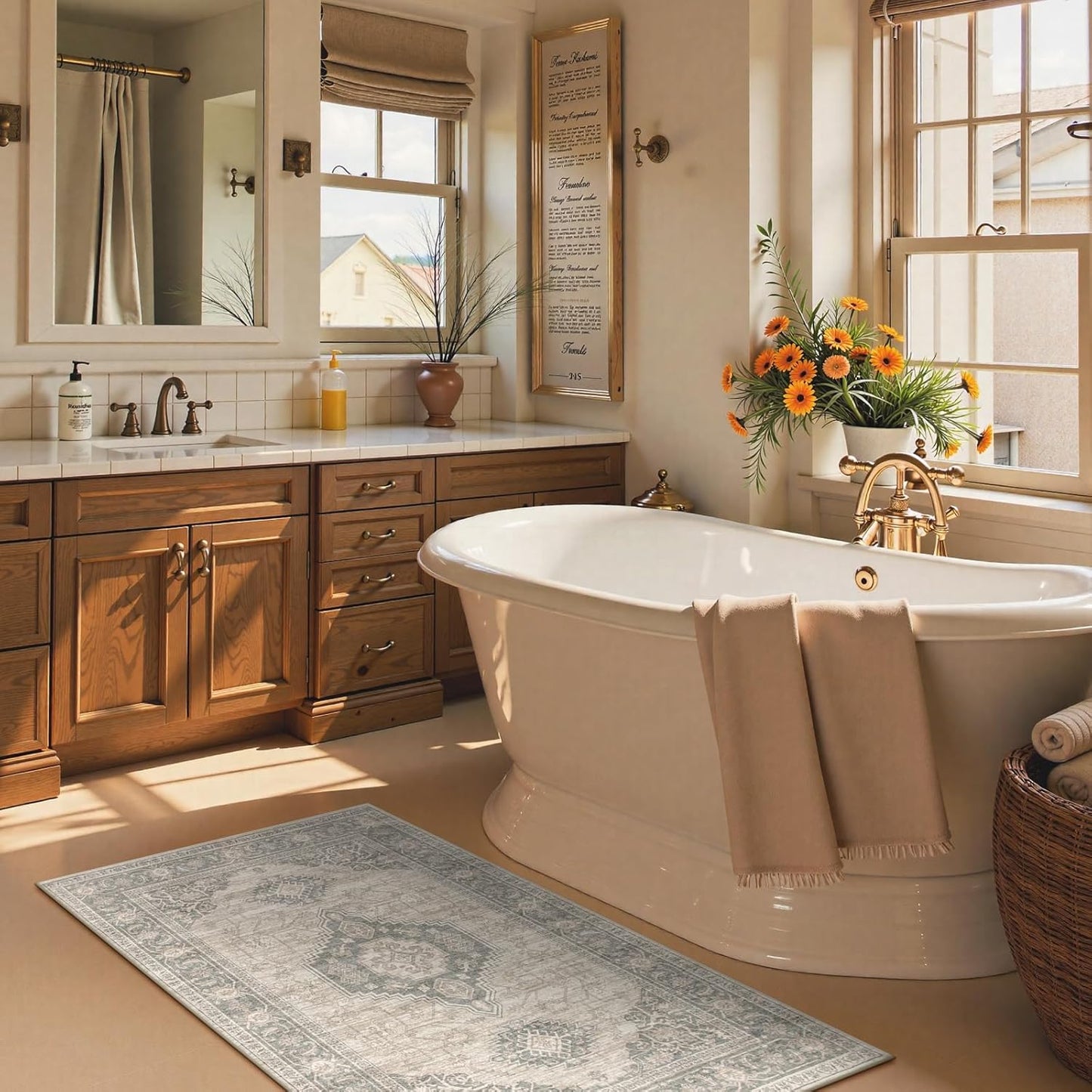 Lahome Oriental Small Area Rug, 2x4 Washable Entryway Rug Non-Slip Ultra-Thin Indoor Door Mat Distressed Throw Carpet for Kitchen Bedroom, Grey/Brown