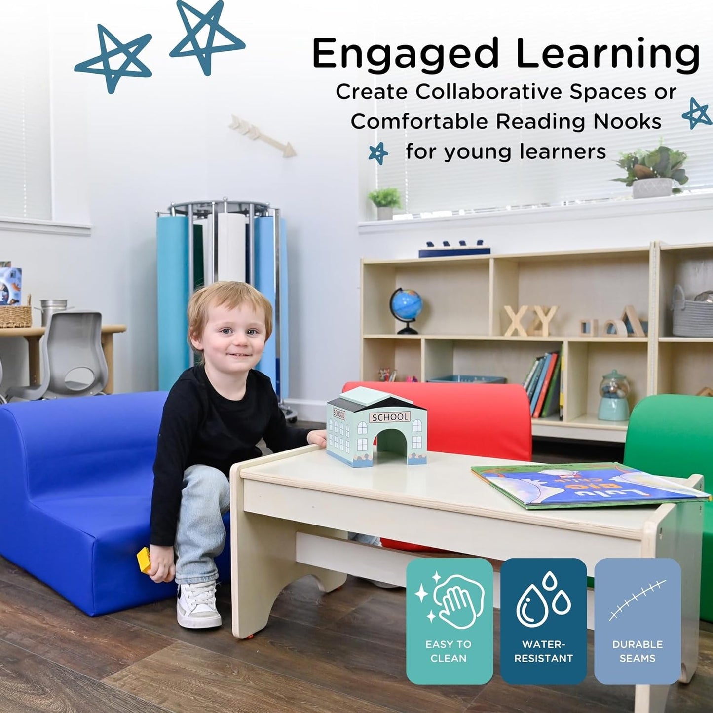 Children's Factory Library Loungers, Flexible Seating Classroom Furniture, Comfy Kids Chairs, Vibrant Colors, Set of 4