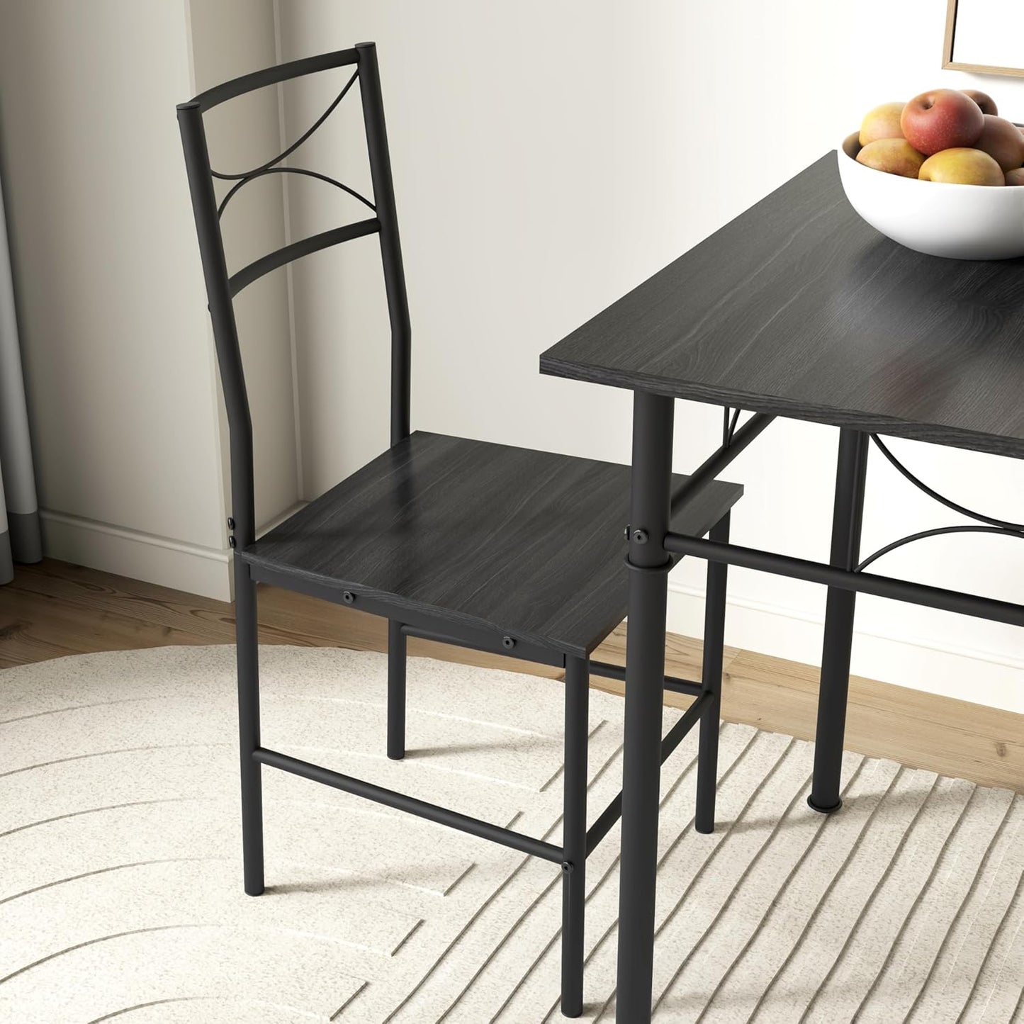 JOIN IRON 3-Piece Kitchen Dining Room Table Set for Small Spaces，Iron Wood Square Table with 2 Chairs for Kitchen Dining Room Furniture (Ash)