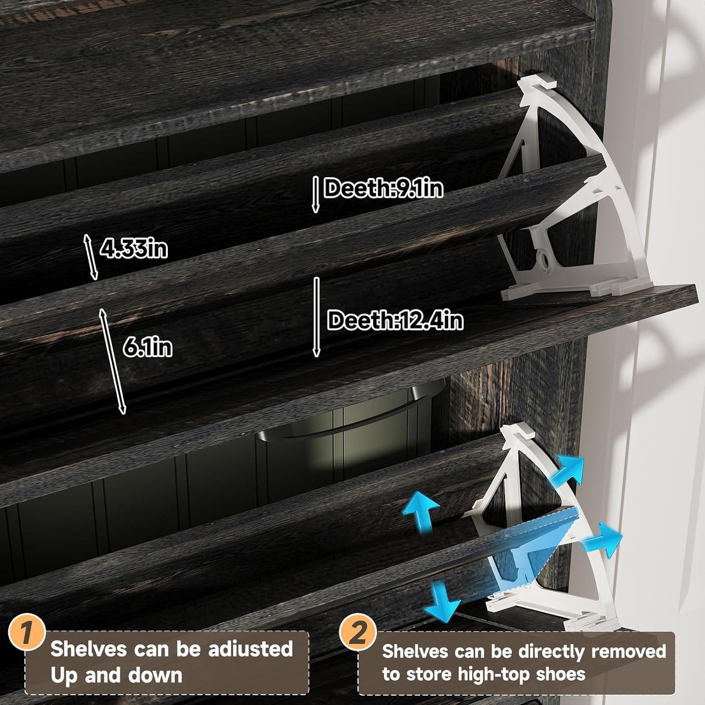 Maupvit Large Shoe Storage Cabinet with 6 Flip Drawers, Freestanding Shoe Organizer with Metal Handles for Entryway, Narrow Shoe Rack Cabinet, Dark Rustic Oak