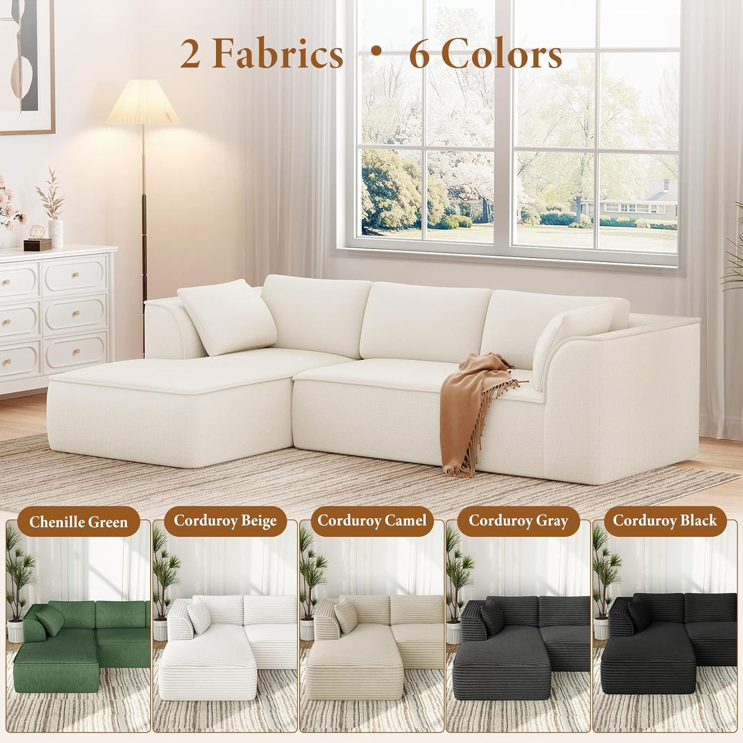 Vesgantti 106" Cloud Couch Sectional Modular Sofa, Deep Seat Comfy Cloud Couch Chenille Memory Foam Sofa Modular Couches for Living Room Bedroom, No Assembly Required (Beige, Left-Facing Chaise)