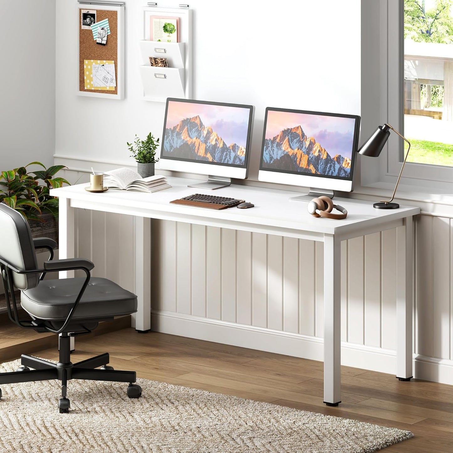 Need Office Computer Desk 54 Inches Modern Simple Heavy Duty Working Study Table,PC Writing Table,Home Office Writing Desk Perfect for Training/Card/Meeting White&White AC3WW(138 * 60)