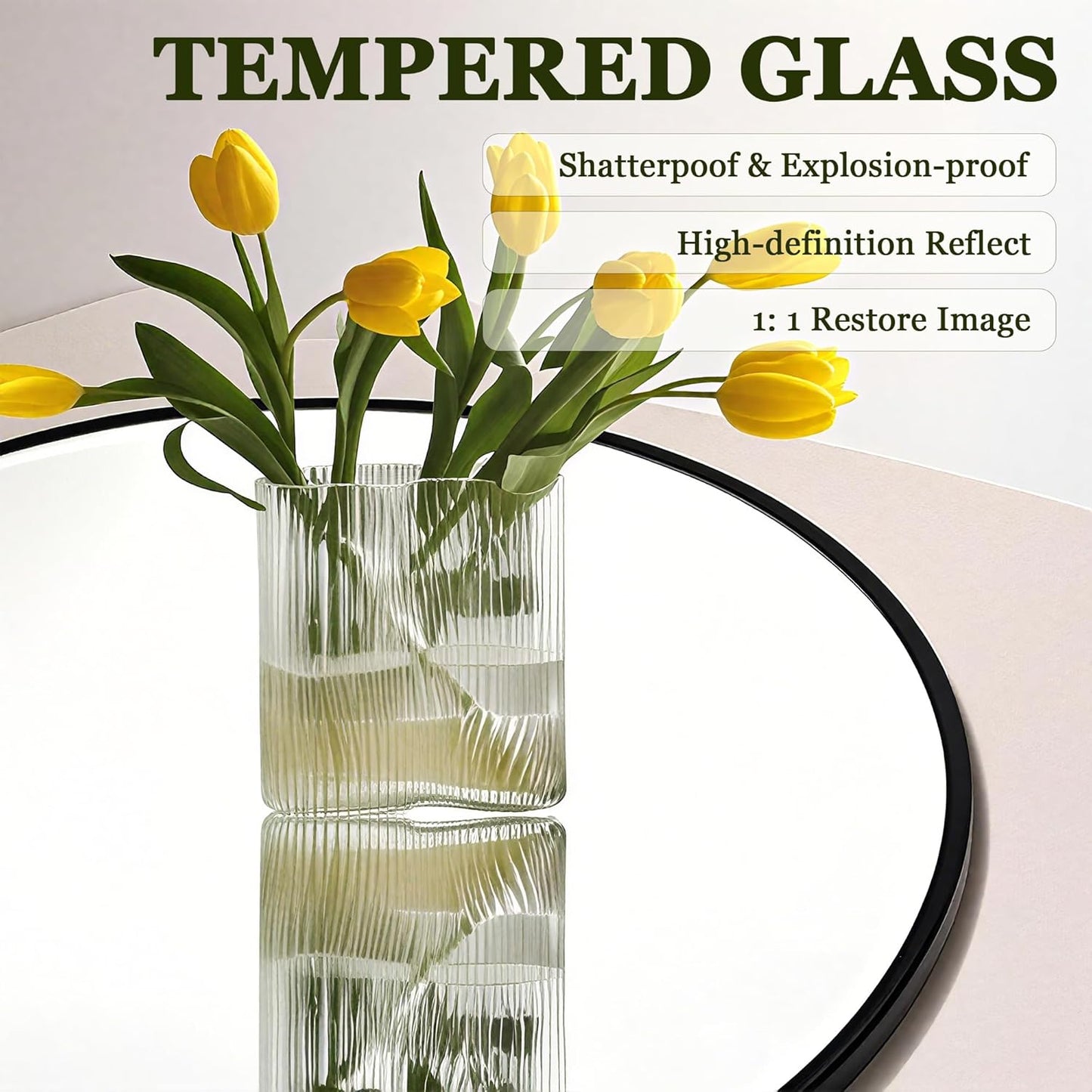 Oval Bathroom Mirror 24x36 Inch, Pill-Shaped Black Framed Wood Wall Mirrors with Tempered Glass for Bedroom,Entryway or Living Room