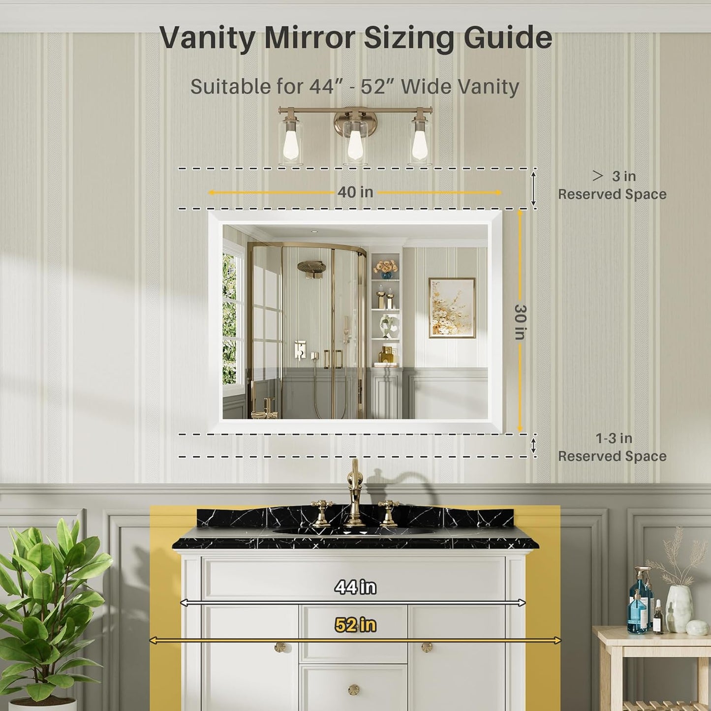 40x30 Inch White Bathroom Mirror for Wall, Thick Metal Framed Rectangle Mirrors for Over Sink, Bedroom, Living Room, Entryway, Anti-Rust, HD Tempered Glass