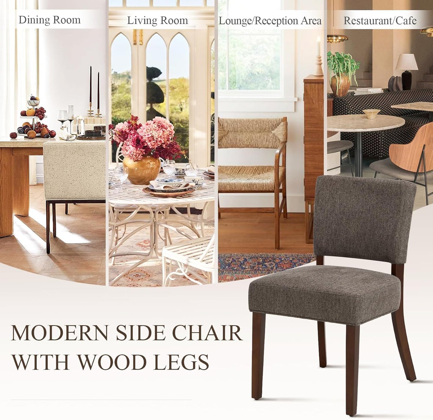 COLAMY Mid Century Modern Dining Chairs Set of 2, Upholstered Kitchen Chairs with Back, Farmhouse Fabric Side Dining Room Chairs with Wood Legs for Dining Room Kitchen Restaurant, Brown