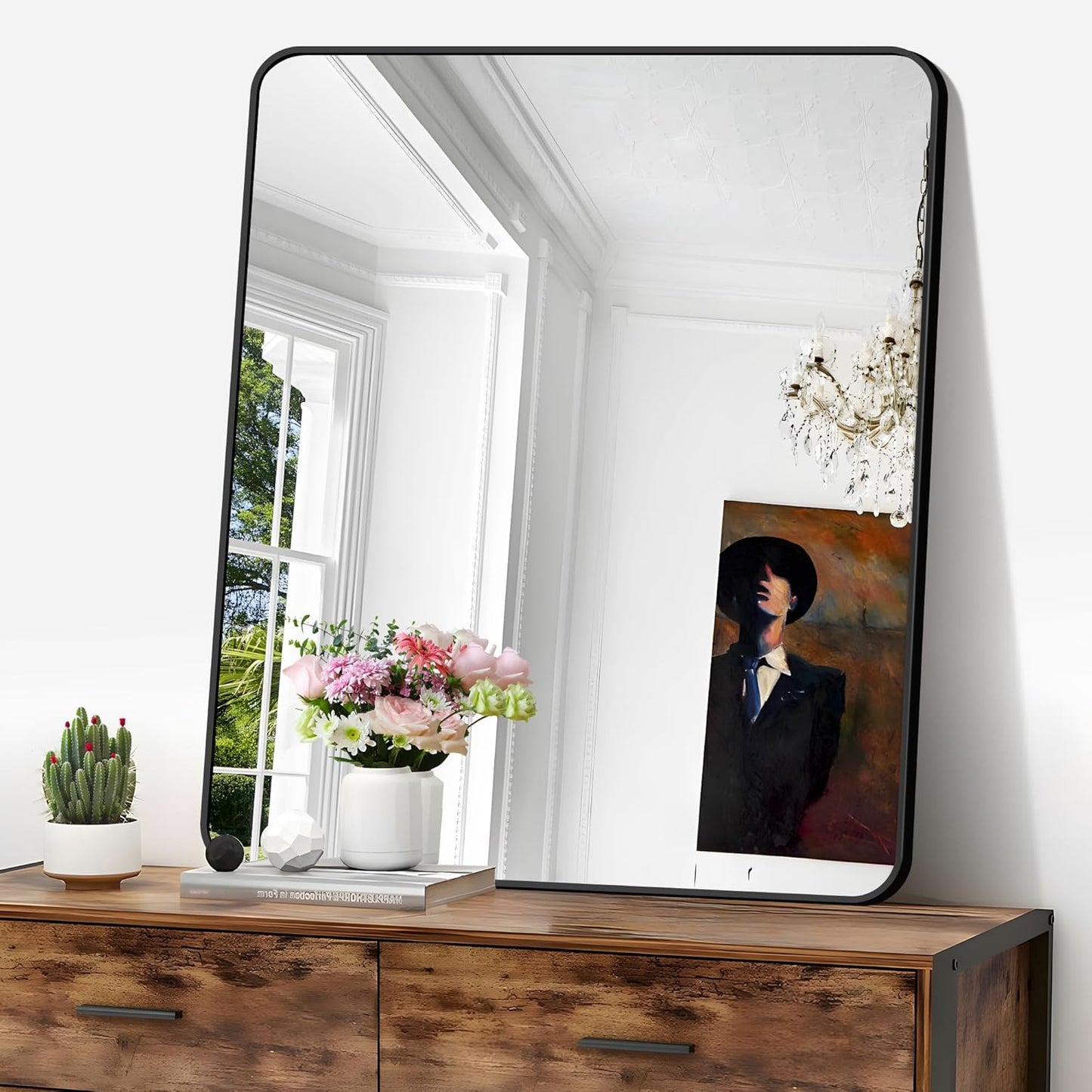 FORBATH Bathroom Mirror 30" x 36", Rectangle Black Bathroom Mirror with Black Aluminum Frame Rounded Corner, Wall Mounted Mirror for Bedroom Entryway Living Room