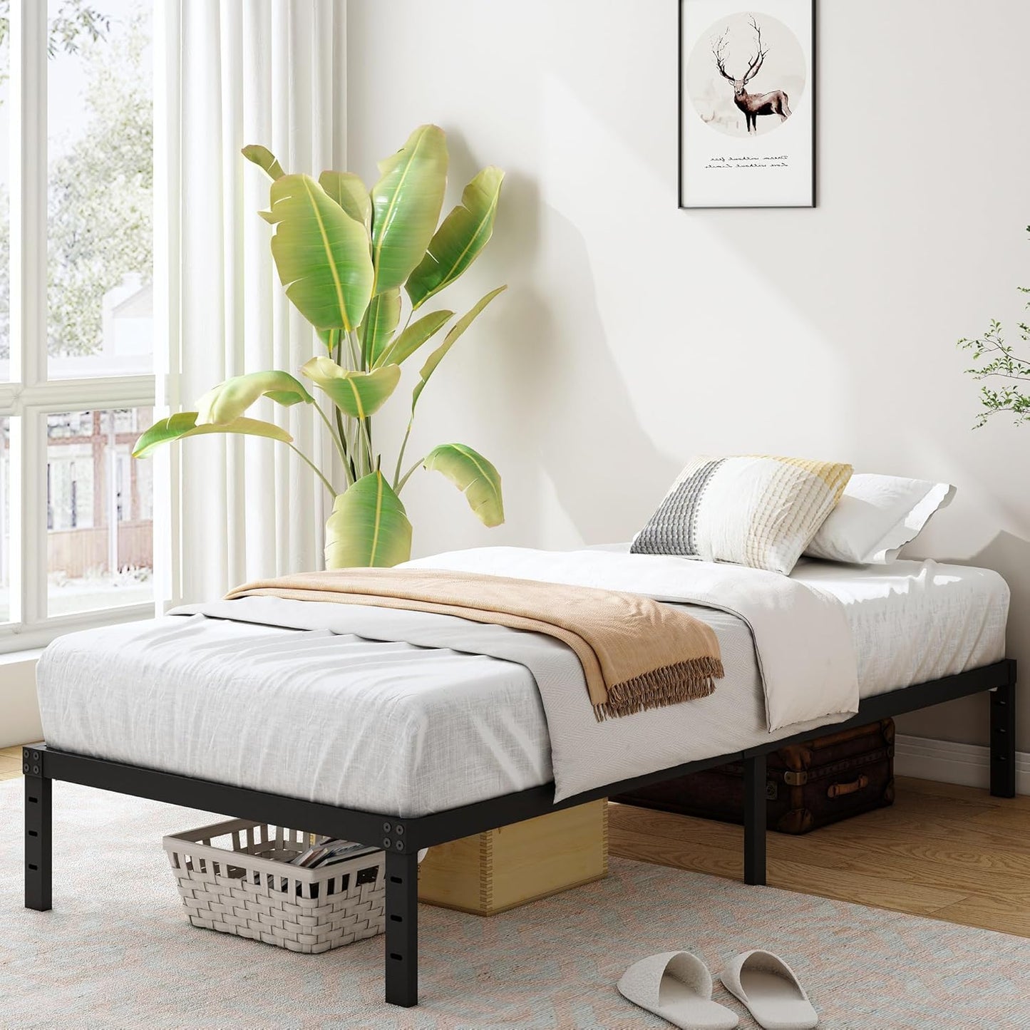 12 Inch Twin XL Size Bed Frames, Heavy Duty Metal Bed Frame Twin XL, No Box Spring Needed, Easy Assembly, Noise-Free, Black