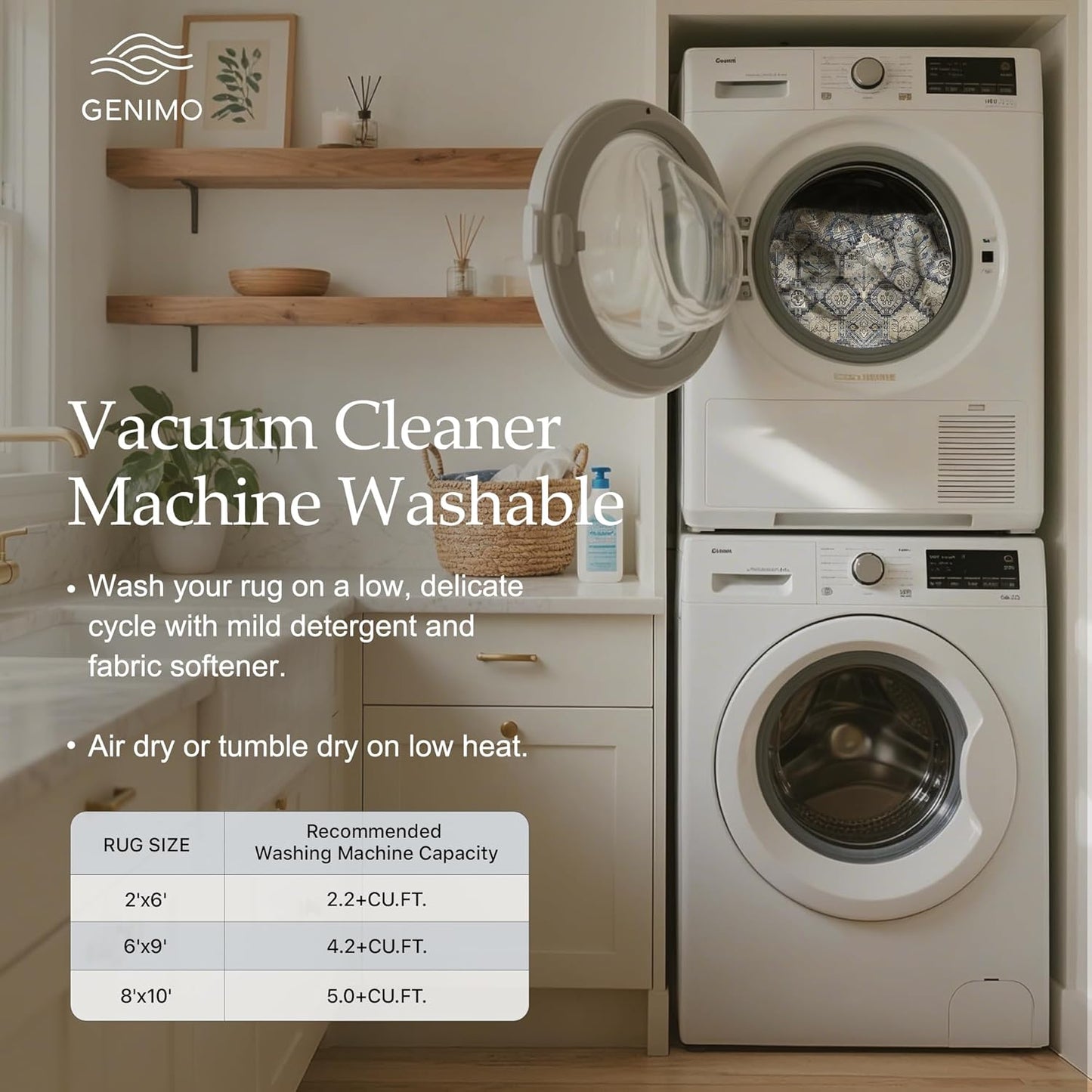 GENIMO 8x10 Area Rugs for Living Room, Machine Washable Non Slip Vintage Rugs, Low Pile Lightweight Chenille Print Rug for Bedroom, Dining Room, Home Office, Brown Blue