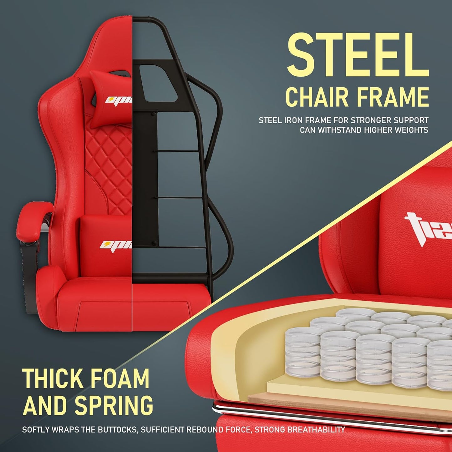 Gaming Chair Office Chair with Footrest, Height Adjustable, Ergonomic Computer Chairs with Pocket Spring Cushion, PU Leather,Video Game Chair 360° Swive,(PU-Red)