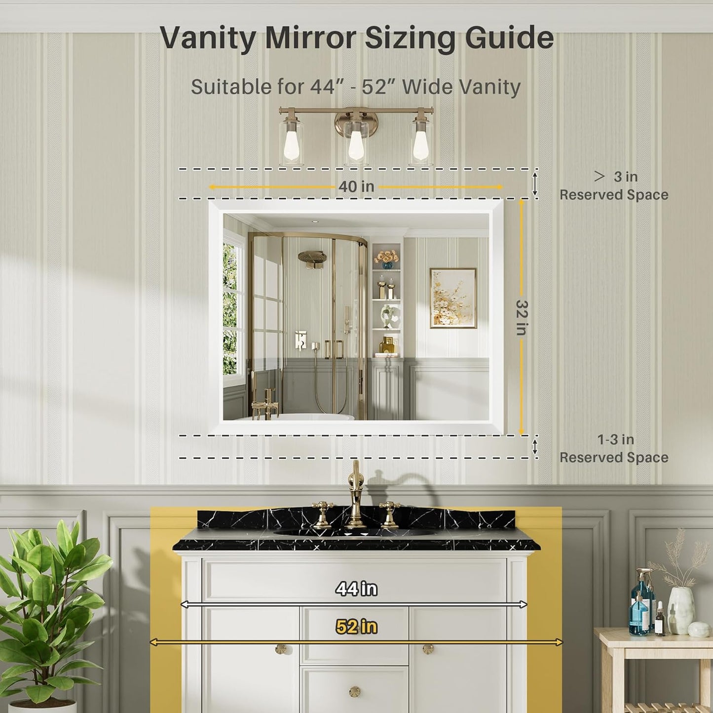 40x32 Inch White Bathroom Mirror for Wall, Thick Metal Framed Rectangle Mirrors for Over Sink, Bedroom, Living Room, Entryway, Anti-Rust, HD Tempered Glass