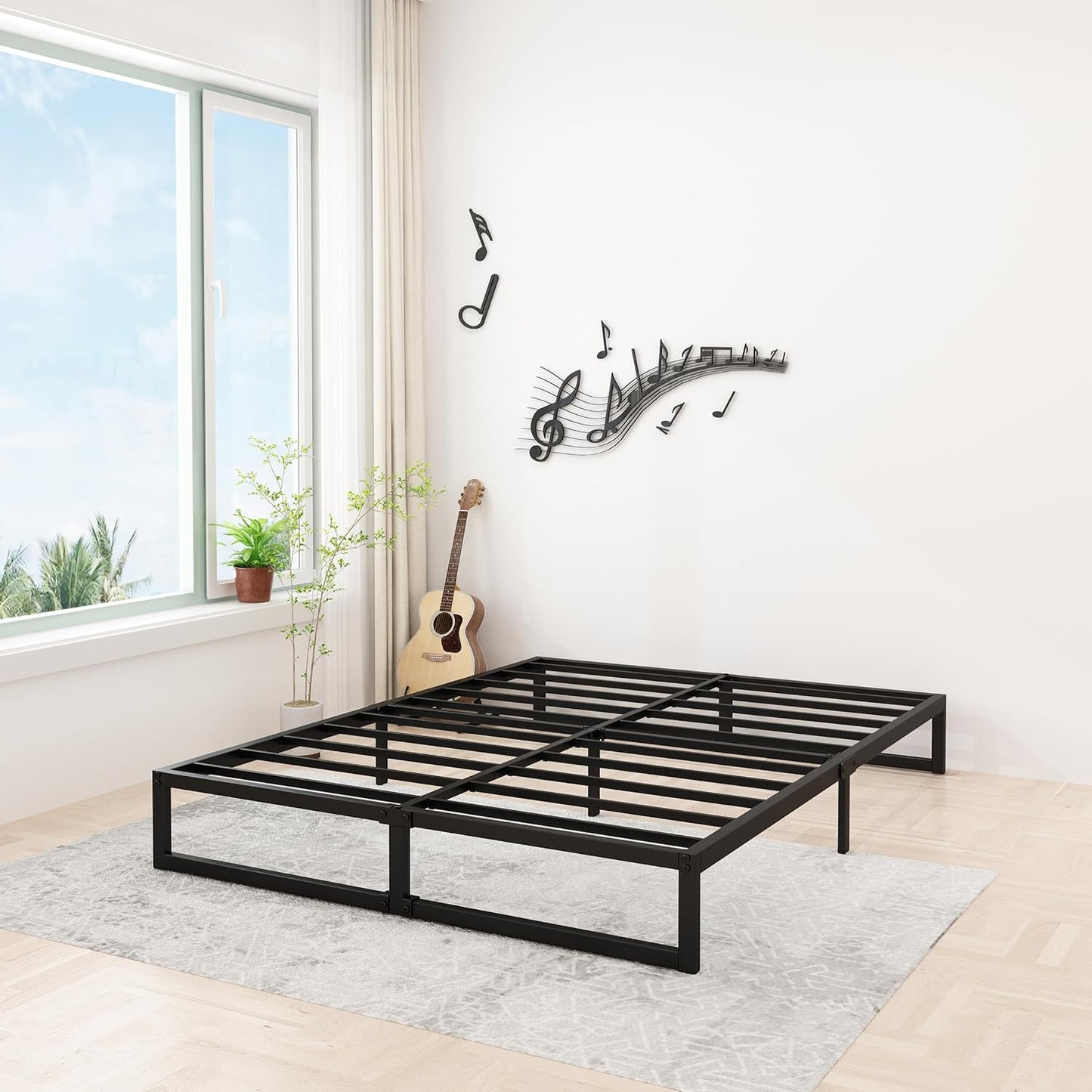 12 Inch California King Bed Frames No Box Spring Needed Heavy Duty Metal Cal King Platform for Mattress Foundation, Noise Free, Easy Assembly, Black