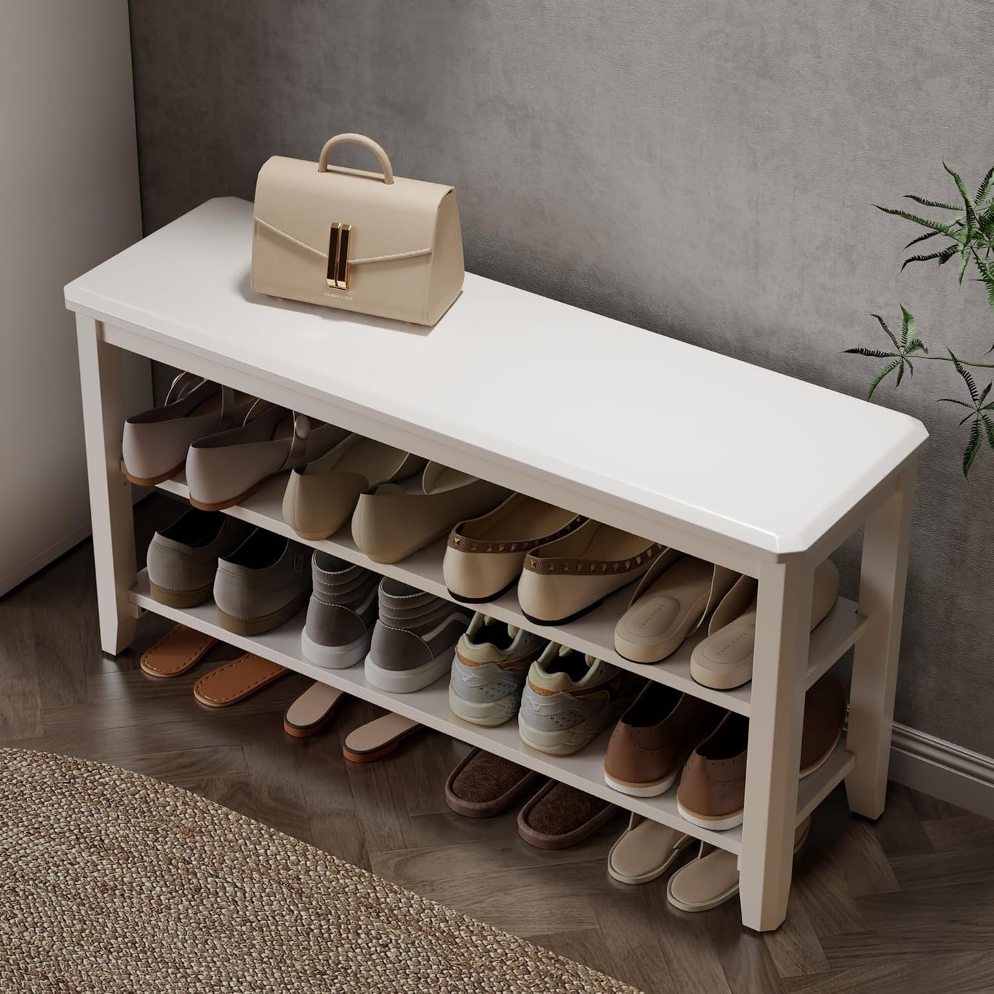 Wood Shoe Rack Bench for Entryway, 2 Tier Shoe Rack for Front Door Entrance, Shoe Bench with Shoe Storage for Entryway, Bedroom, 39.4"