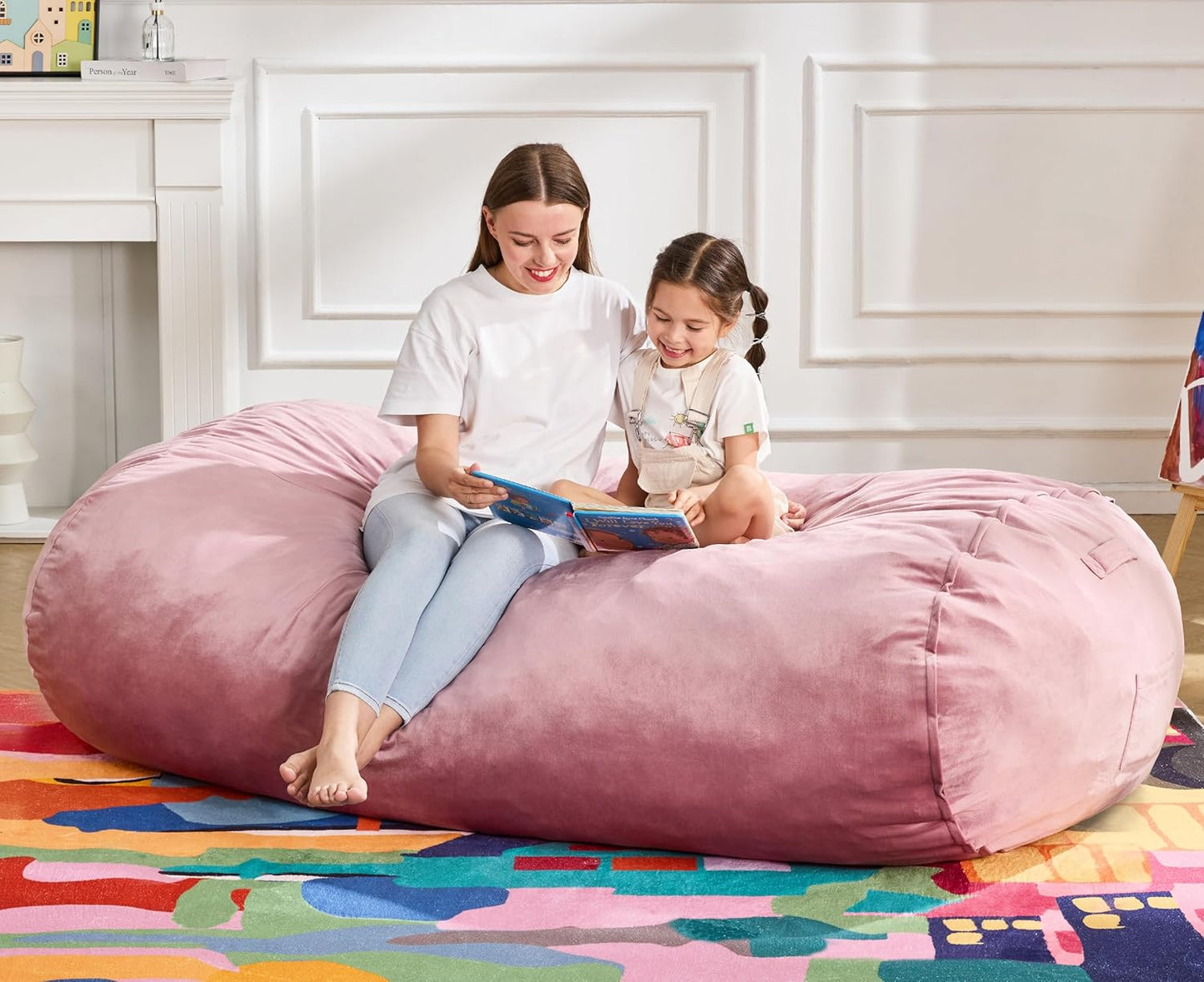 Hobestluk 5FT Bean Bag Chair Large Beanbag Lounger with Removable Cover Adult Bean Bag Chair with Portable Handle Desgin for Living Room Bedroom (Pink, 5FT)