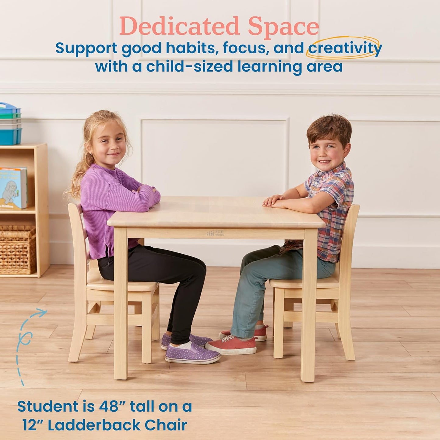 ECR4Kids 30in Square Hardwood Table with 22in Legs, Kids Furniture, Antique White