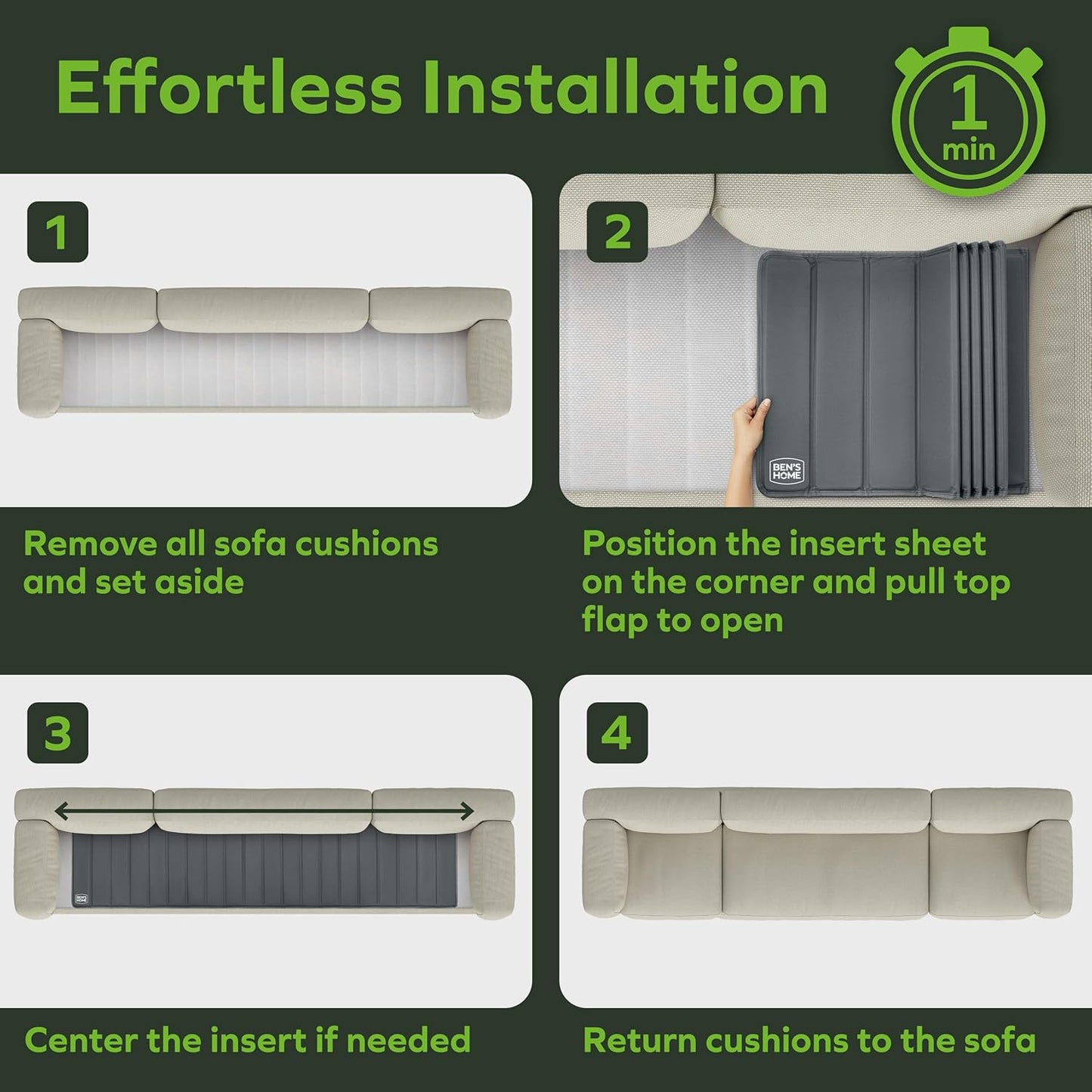 BEN'SHOME® Deep Couch Cushion Support for fix Sagging Seats - Heavy Duty Solid .5" Wood Sofa Support Board | Adjustable 68"-81" x 23" Under Cushion Insert | Non-Slip Furniture Saver | 400 LB Capacity