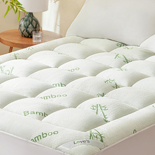 Love's cabin King Size Mattress Topper, Rayon Derived from Bamboo, 900 GSM Breathable Mattress Topper Pad, Thick Pillow Top Mattress Pad with 8"-20" Deep Pocket(78"x80"), Green