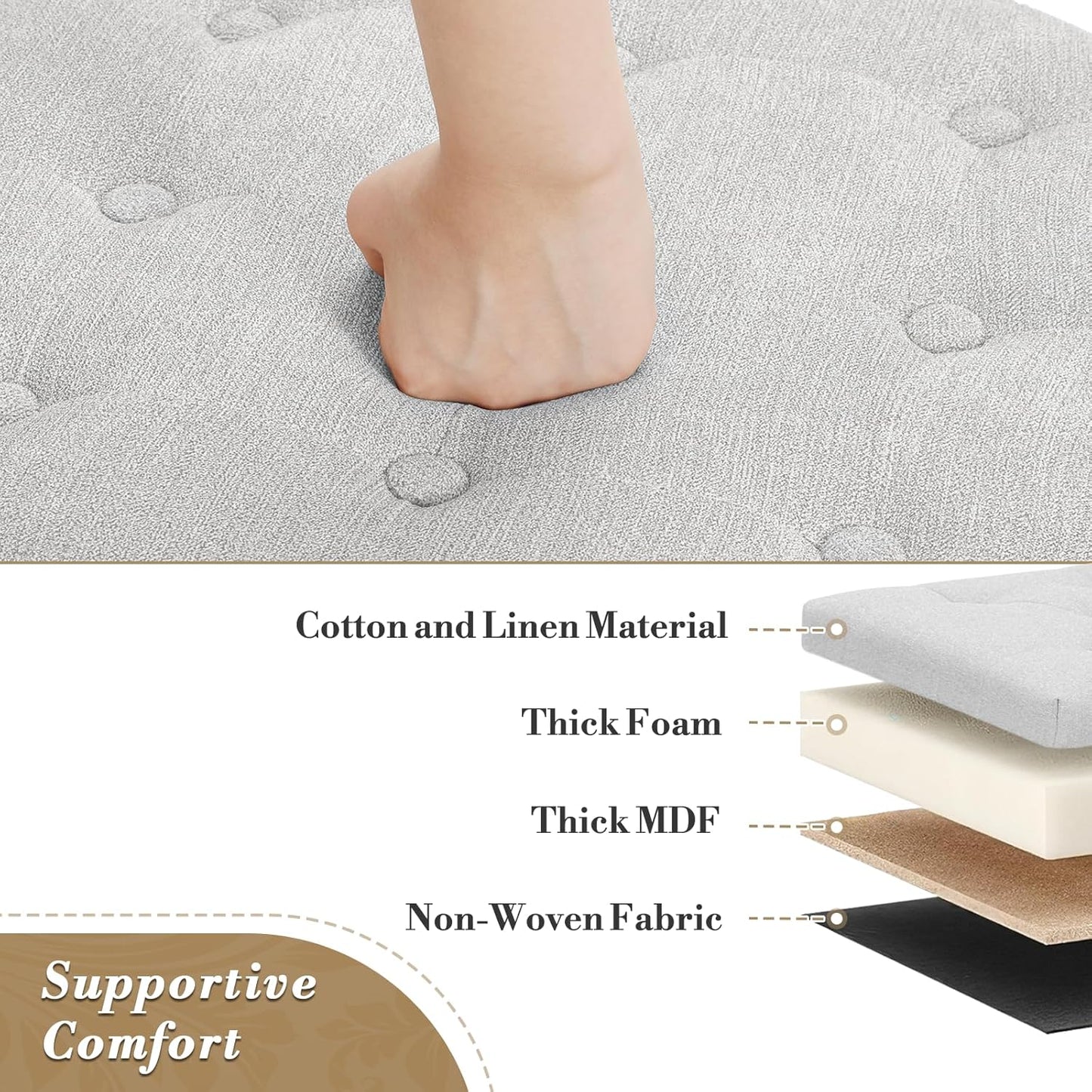 Athena Collection 20 Inch Small Ottoman with Storage, Round Linen Fabric Storage Ottoman with Removable Lid, Stylish Footstool Foot Rest for Living Room, Bedroom, Dorm, Grey