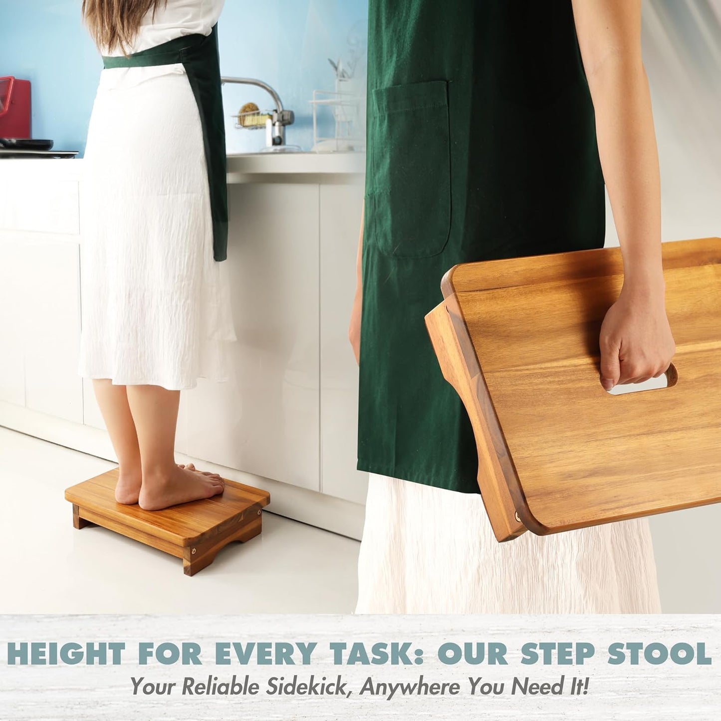 Wooden Step Stool, 3.5'' One Step Stool for Adults, Wooden Bedside Step with 550 Lbs Load Capacity, Heavy Duty/Portable/Nonslip/Durable Construction for Bedroom/Kitchen
