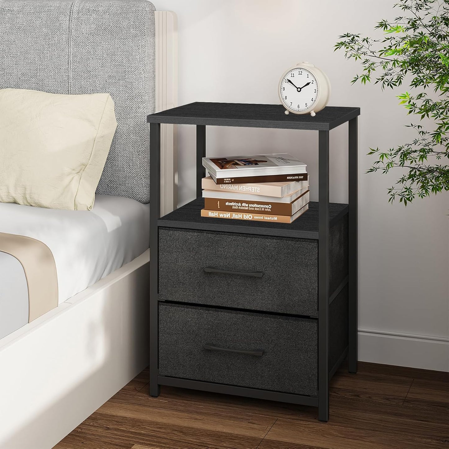 TUTOTAK End Table, Night Stand, Side Table, Nightstand with Cloth Drawer, Bedside Table for Livingroom, Bed Room, Black TB01BK087