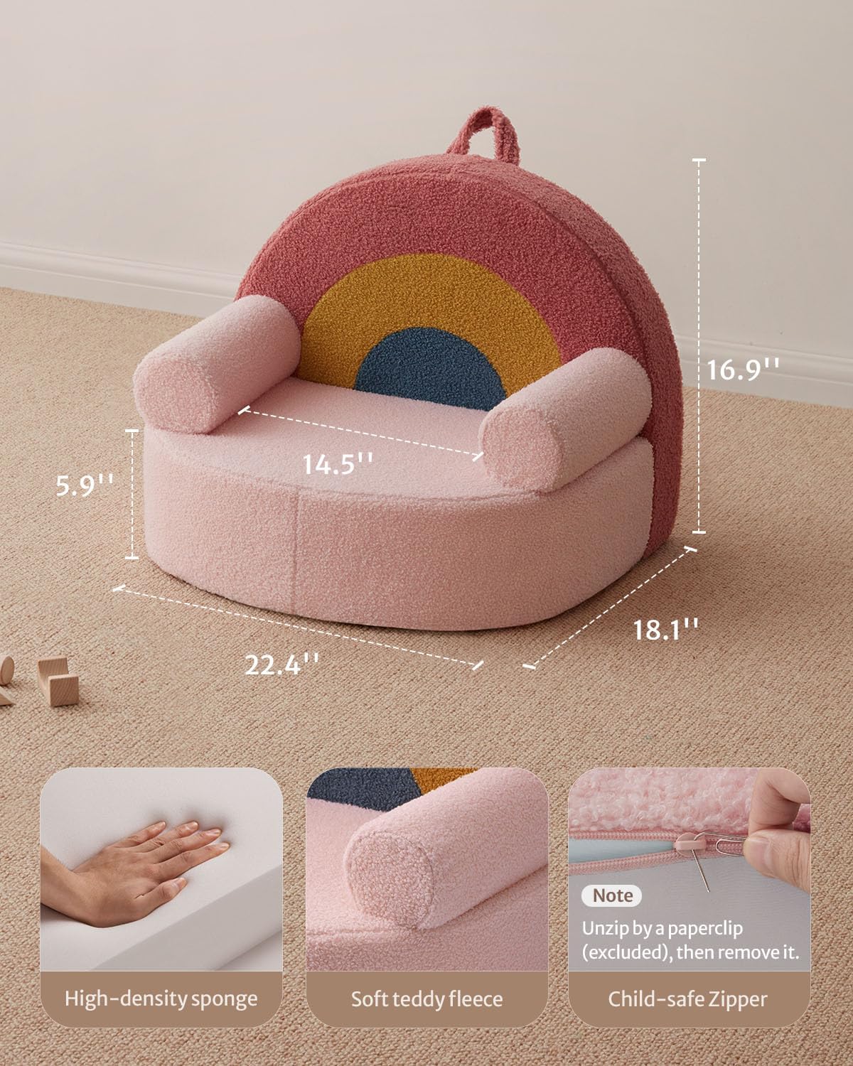 Blissful Diary Toddler Chair Comfy, Foam Kids Chair with Soft Teddy Plush, Toddler Reading Chair with Cute Arclet Designs- Blush Pink