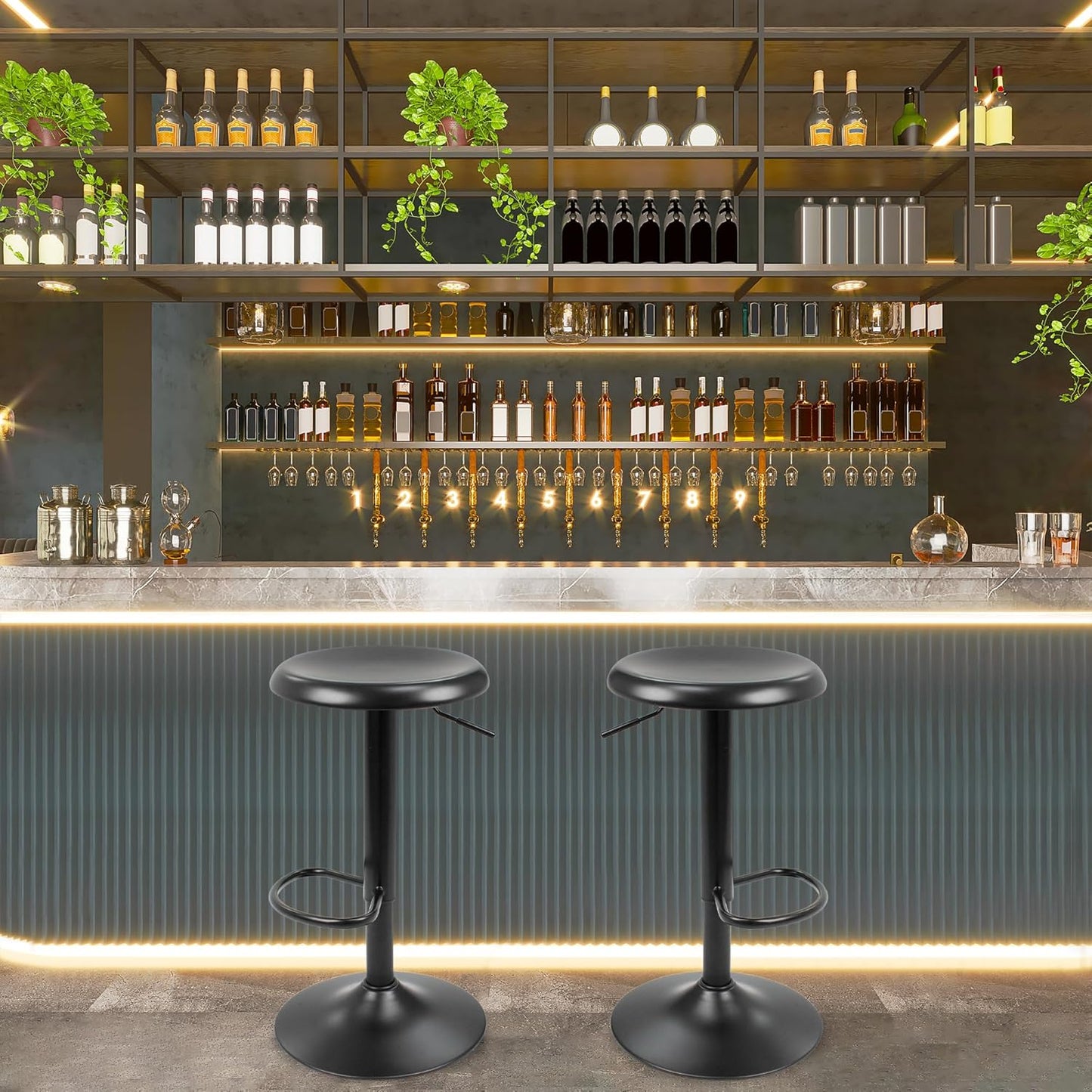 CAROLMADE Bar Stools Set of 2, Adjustable Metal Bar stools Swivel Counter Height Stool Backless Barstools for Kitchen Island Pub, Black