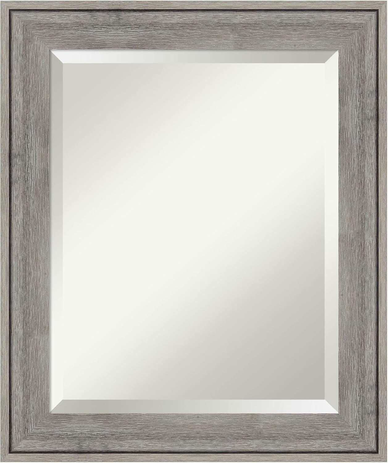Amanti Art Grey Wall Mirror 25x21 Regis Barnwood Grey Rectangle Bathroom Mirror for Wall Decor Living Room, Small Rustic Farmhouse Wood Frame, Hangs Horizonally and Vertically, Bathroom Decor, Beveled