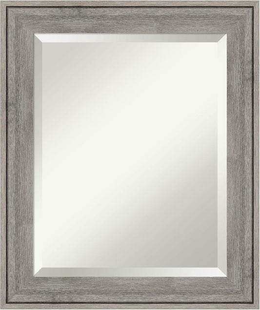 Amanti Art Grey Wall Mirror 25x21 Regis Barnwood Grey Rectangle Bathroom Mirror for Wall Decor Living Room, Small Rustic Farmhouse Wood Frame, Hangs Horizonally and Vertically, Bathroom Decor, Beveled