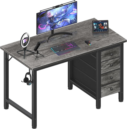 Lufeiya Small Gaming Desk with 4 Fabric Drawers, 40 Inch Kids Girls Teen Cute Study Desk for Bedroom, Work Computer Writing Table Desks for Small Space Home Office, Gray