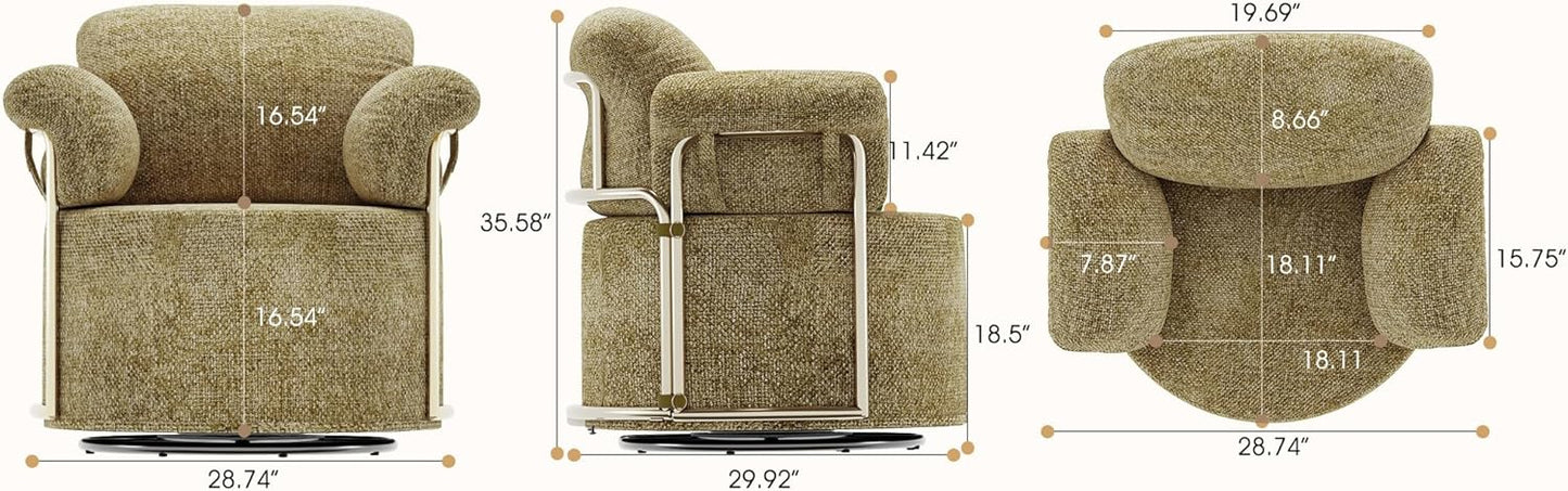 KEIKI Modern Comfy Swivel Accent Reading Chair, 360°Round Upholstered Barrel Armchair Single Club Lounge Sofa Chairs for Living Room,Bedroom, Office,Brown