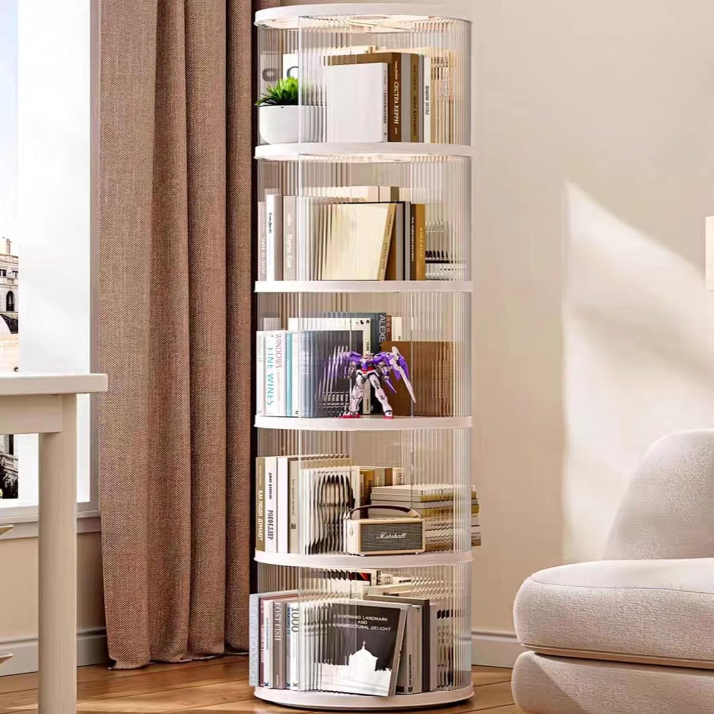 Rotating Bookshelf Tower,360° Rotating Bookshelf,66 inch High Small Space Revolving Bookcase, Suitable for Spinning Bookshelf Tower in Home and Office (White, 5 Tier, 16x16x66)