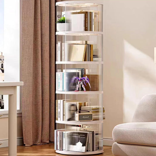 Rotating Bookshelf Tower, 360-Degree Rotating Bookshelves, Small-Space Corner Spinning Bookshelf, Revolving Bookcase Suitable for Bedrooms, Living Rooms, Studies and Offices (Round，White