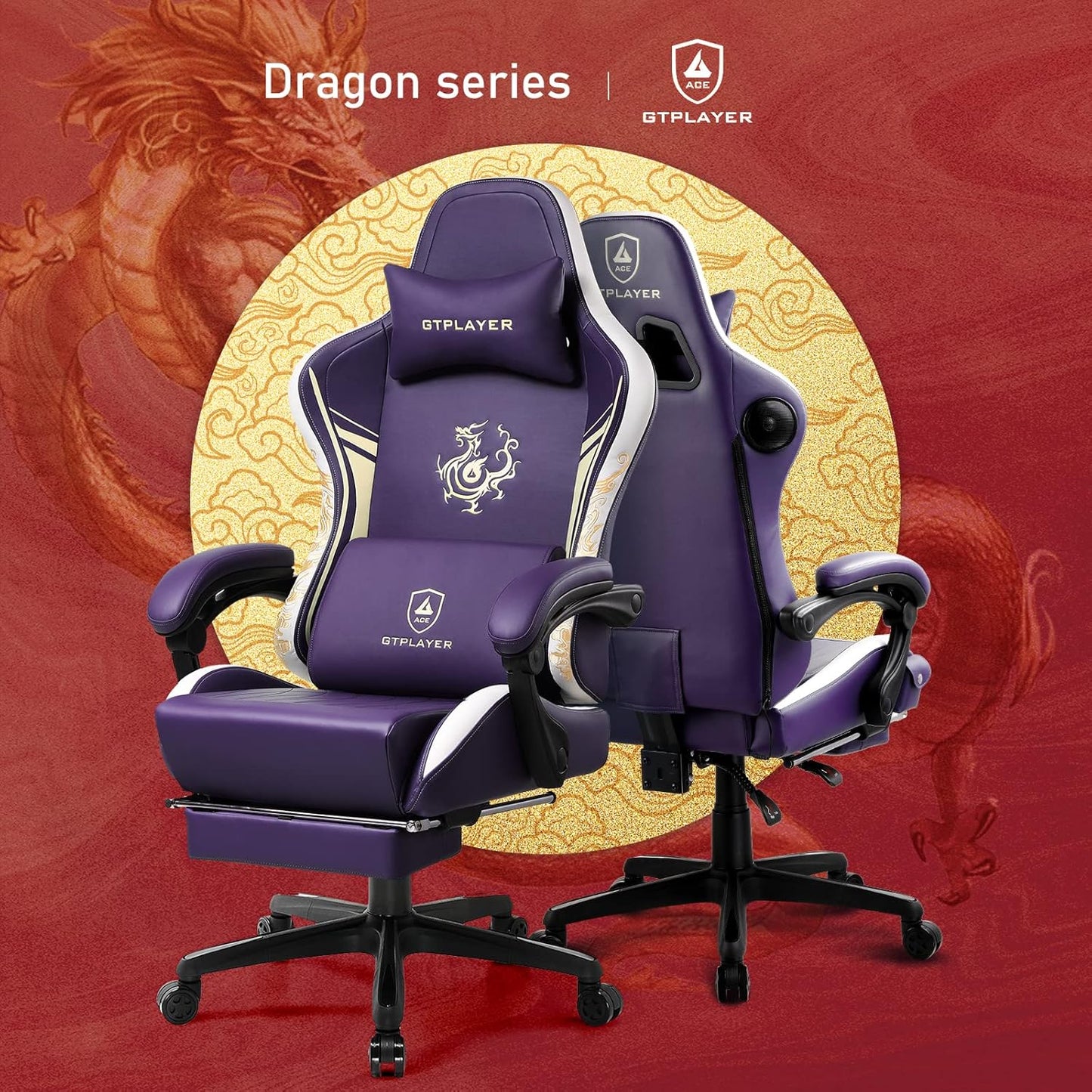 GTPLAYER Gaming Chair with Bluetooth Speakers and Footrest, Dragon Series Video Game Chair ，Heavy Duty Ergonomic Chair，Esports Gaming Chair，Computer Office Desk Chair by GTRACING (Purple)