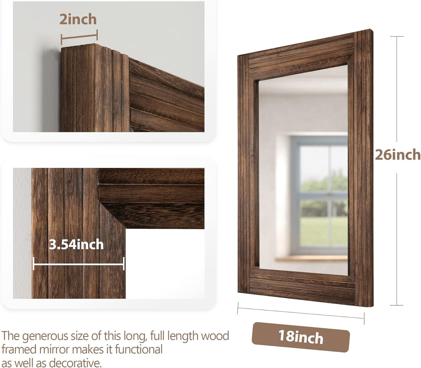 YOSHOOT Hand-Made Wooden Spliced Wall Mirror for Bathroom, Rustic Farmhouse Vanity Mirror, Décor Wall Art, Solid Wood Frame, Vertical or Horizontal Hanging