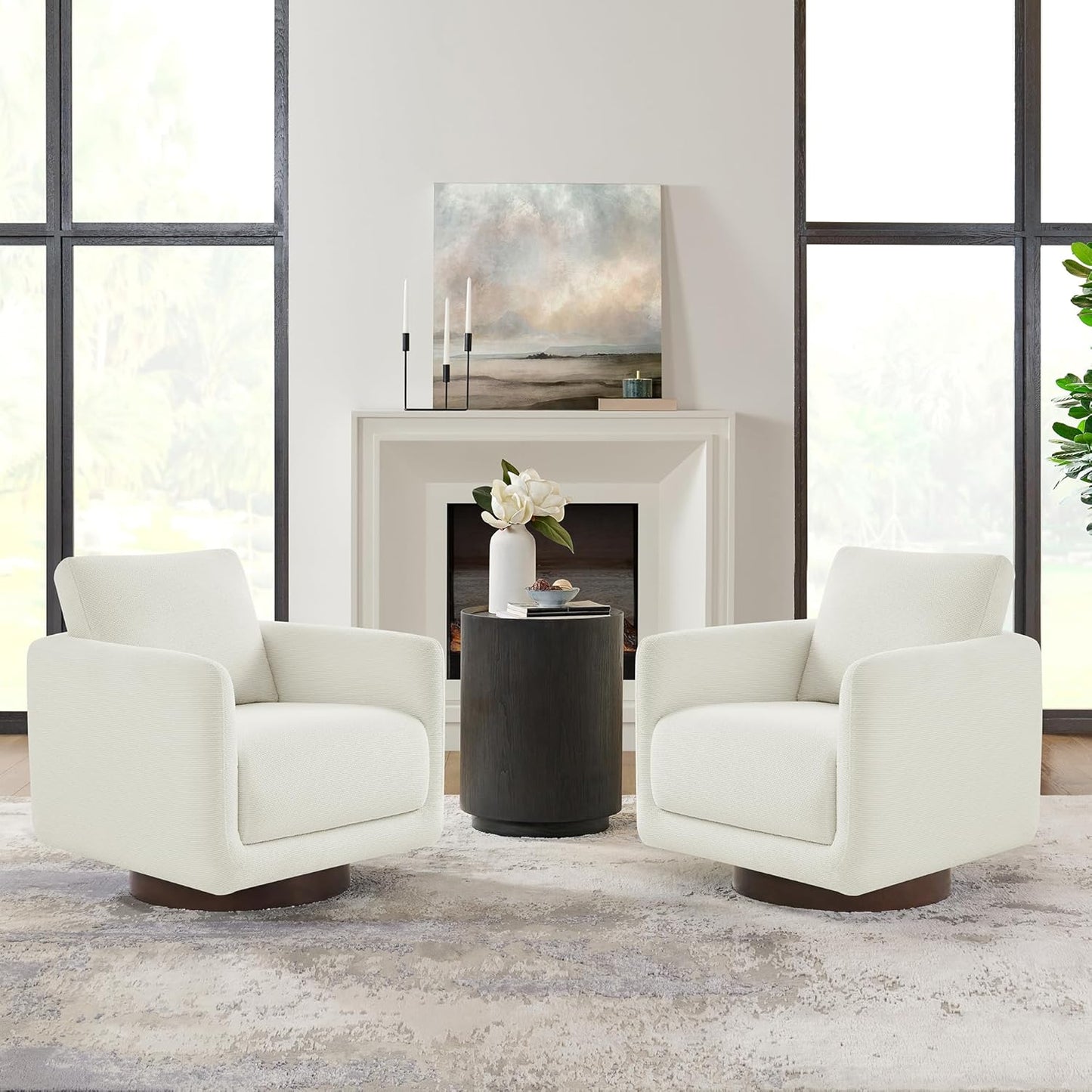 Modern Swivel Accent Chair, 360° Rotating Round Barrel Armchair with Performance Fabric Upholstery for Living Room, Bedroom, Office, Reading Nook, Single,Cream