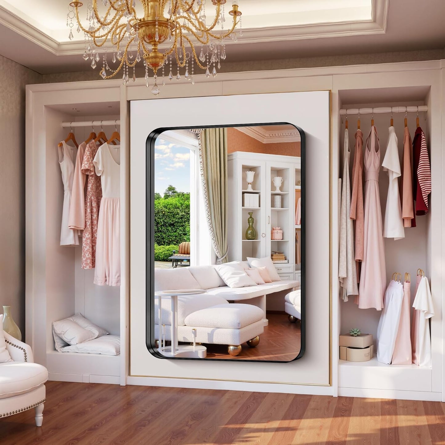 FORBATH 60x40 Inch Large Bathroom Mirror for Double Sinks, Brushed Black Deep Frame Wall Mirror with Rounded Corners, Anti-Rust Tempered Glass for Modern Farmhouse Vanity (Horizontal/Vertical)