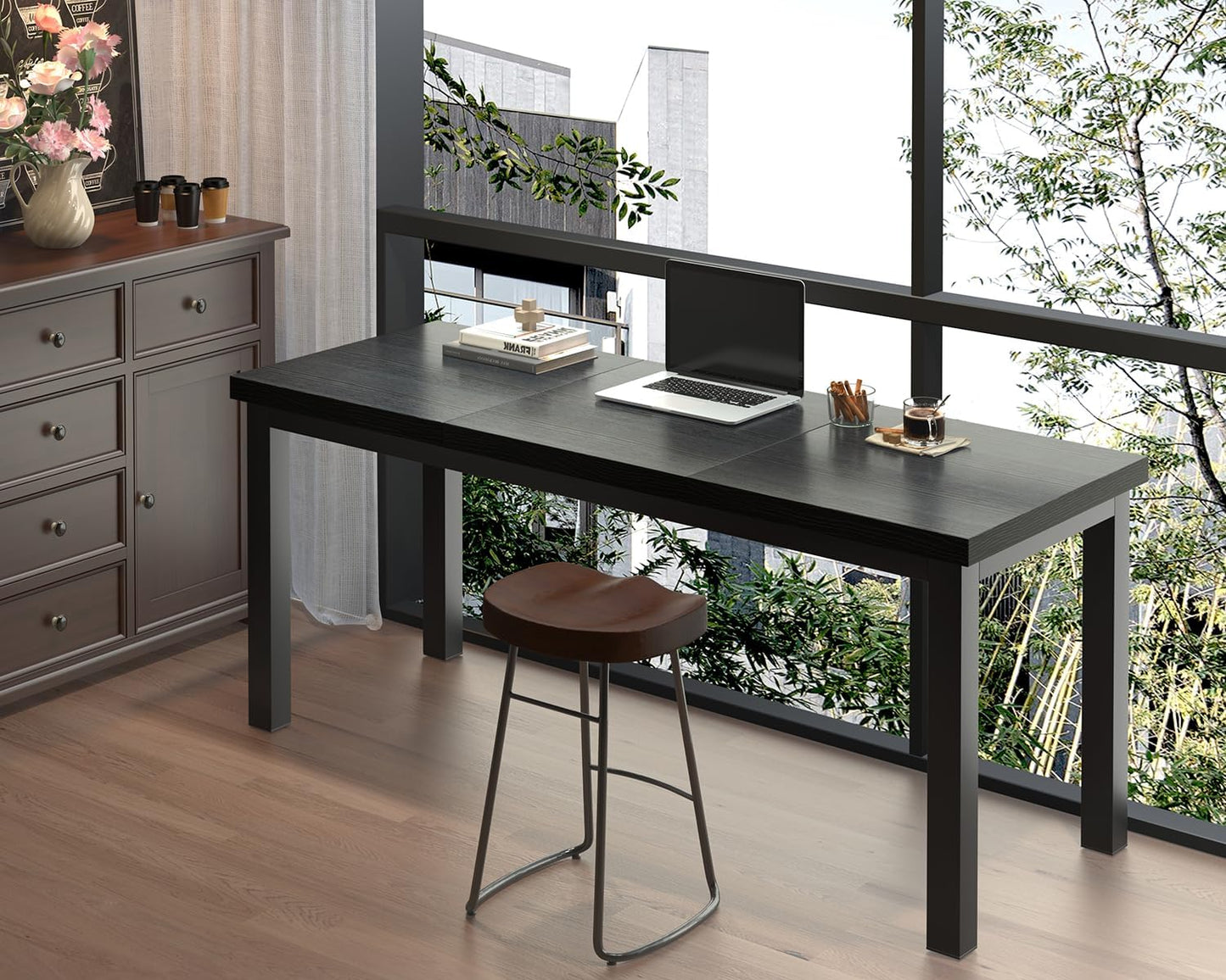 55.1 Inch Small Computer Desk, Home Office Desk, Modern Table for 2 Person Kids Student Gaming Computer Desk, Simple Office Table for Work,Craft,Writing,Studying, Etc., Black.