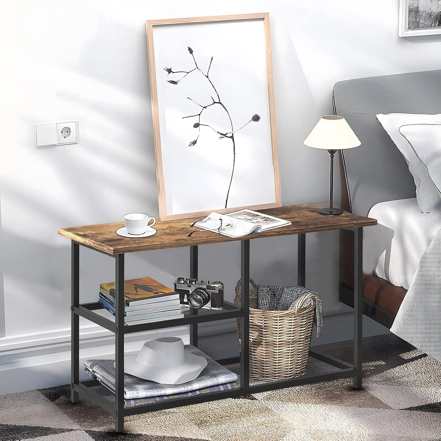 Rustic Wood Bench with 3-Tier Shoe Rack for Small Spaces - Free Standing Shoe Storage Shelf with Boot Organizer