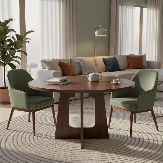 47" Round Dining Table for 4-6, Modern Small Dinner Table Farmhouse Round Kitchen Tables with Wood Grain Finish for Dining Room, Kitchen, Living Room, Walnut Brown