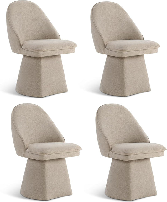 Swivel Dining Chairs Modern Desk Chair Upholstered Linen Fabric Side Chair for Kitchen Dining Room Bedroom,Khaki,4 Box