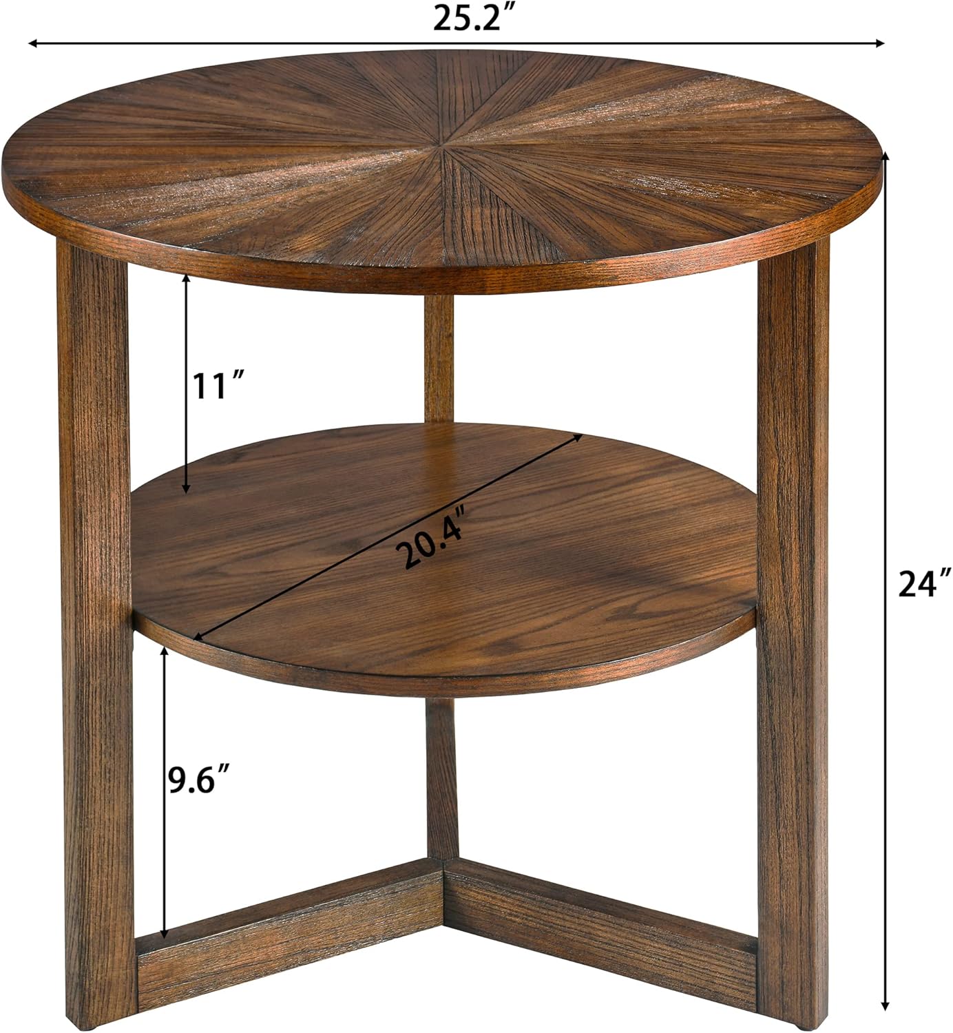Large Round End Table with Storage Shelf, 25.2" Dia Rustic Beside Tables with Umbrella Top, Traditional Circular Sofa Side Table-,Telephone Table for Living Room Easy Assembly, Vintage Brown CJZ3338NC