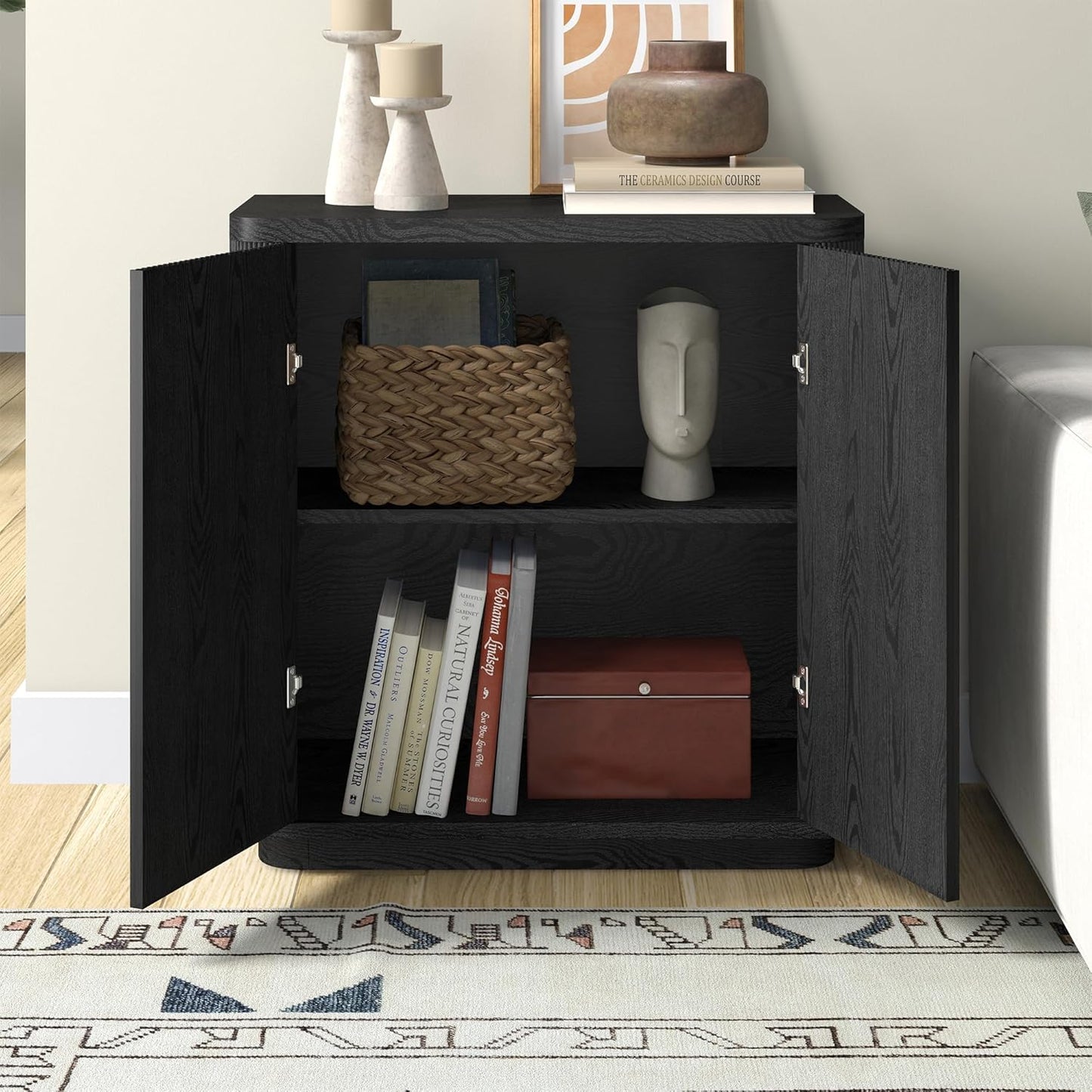 Henn&Hart 32" Wide Rectangular Accent Cabinet in Natural Black, for Home, Living Room, Bedroom, Entertainment Room, Office