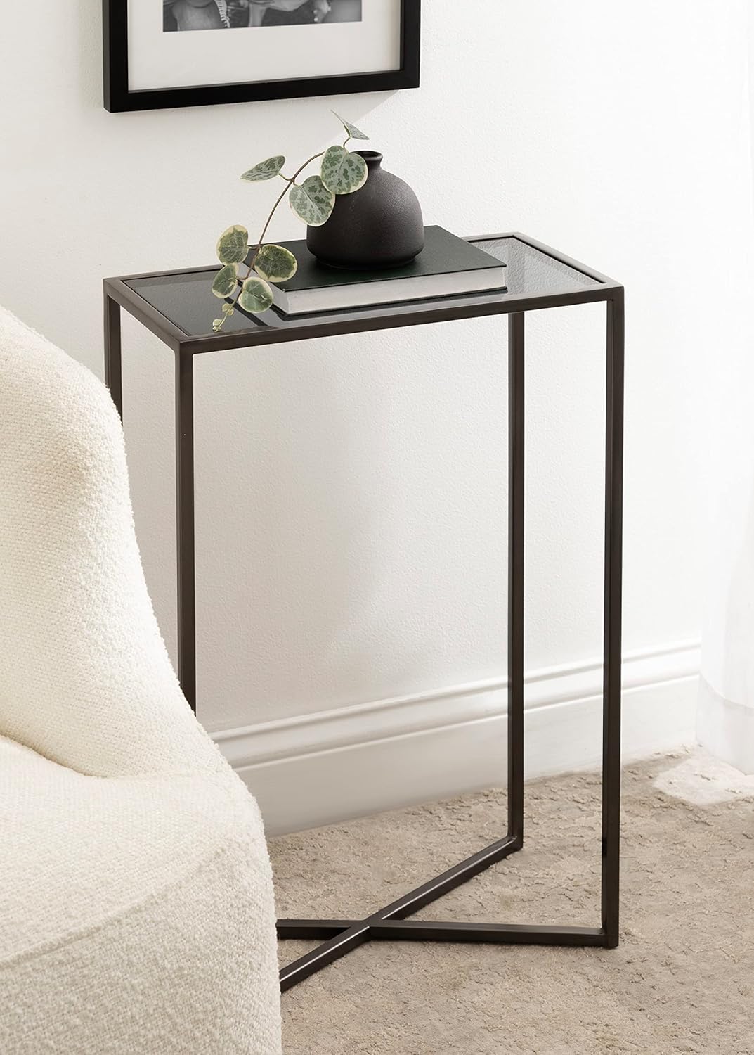 Kate and Laurel Jaspur Modern Narrow End Table, 16 x 8 x 24, Tinted Glass and Gray Metal, Decorative Contemporary Glass and Metal Side Table for Use as Bedroom Nightstand or Living Room Accent