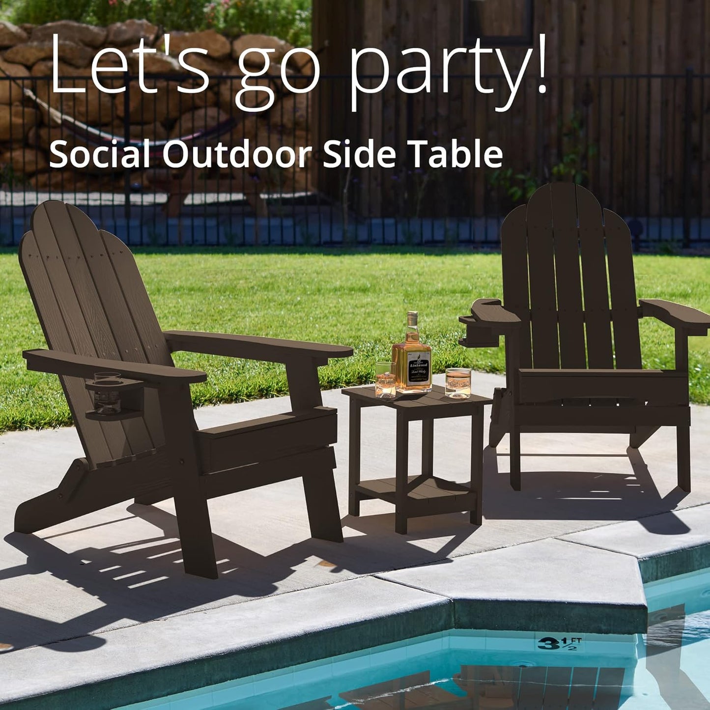 LUE BONA Adirondack Outdoor Side Table, 2-Tier Dark Brown HDPS Patio End Table Weather Resistant,Outdoor Morden Side Table for Patio, Pool, Porch