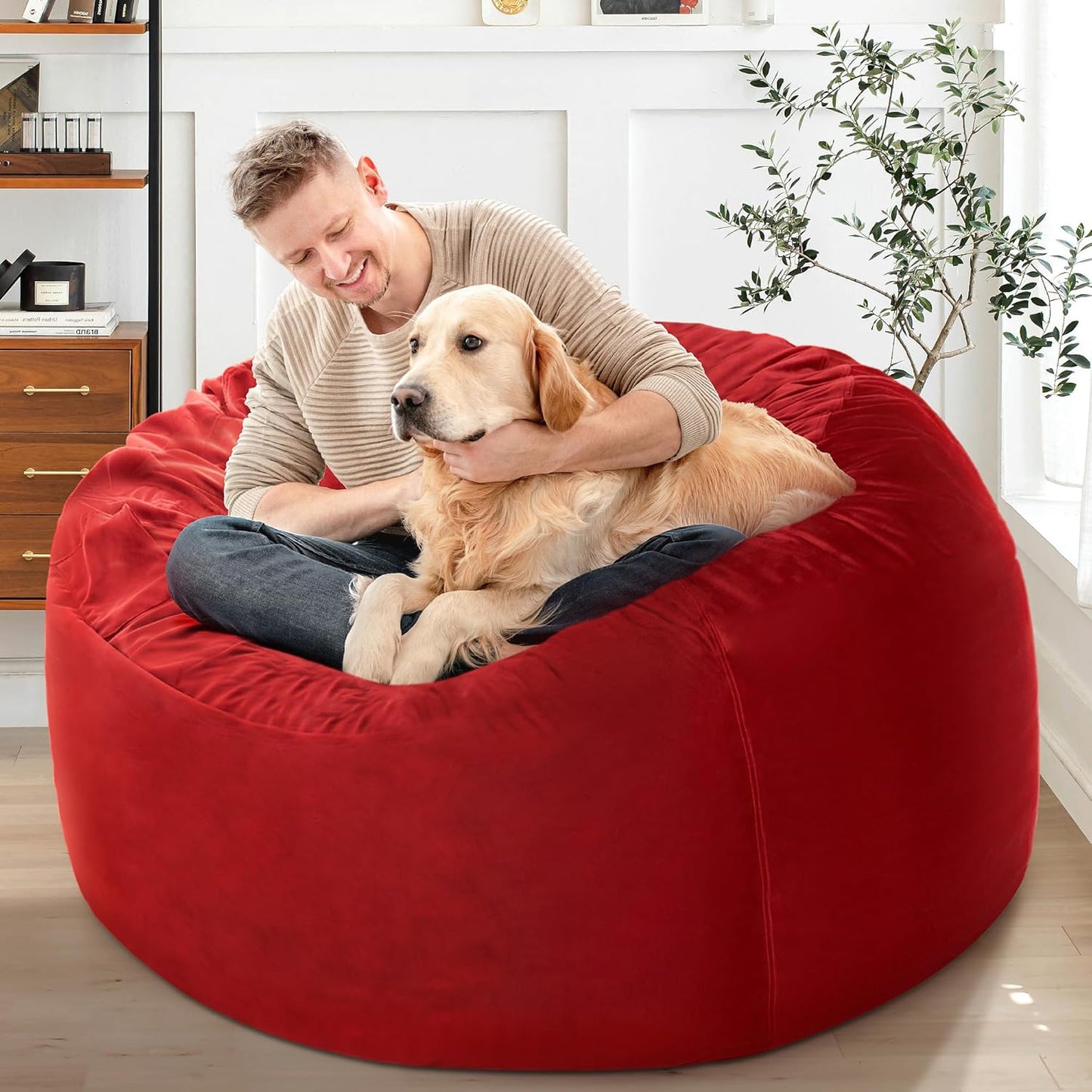 HABUTWAY Bean Bag Chair: Giant 4' Memory Foam Furniture Bean Bag Chairs for Adults with Microfiber Cover 4Ft (Red)
