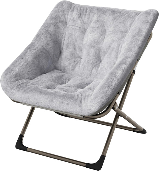 Comfy Chair for Adults, Foldable Living Room Chairs, Soft Faux Fur Folding Lounge for Bedroom Living Room Dorm Rooms, Flexible Reading Chair for Teens (1, Gray, X-Large)