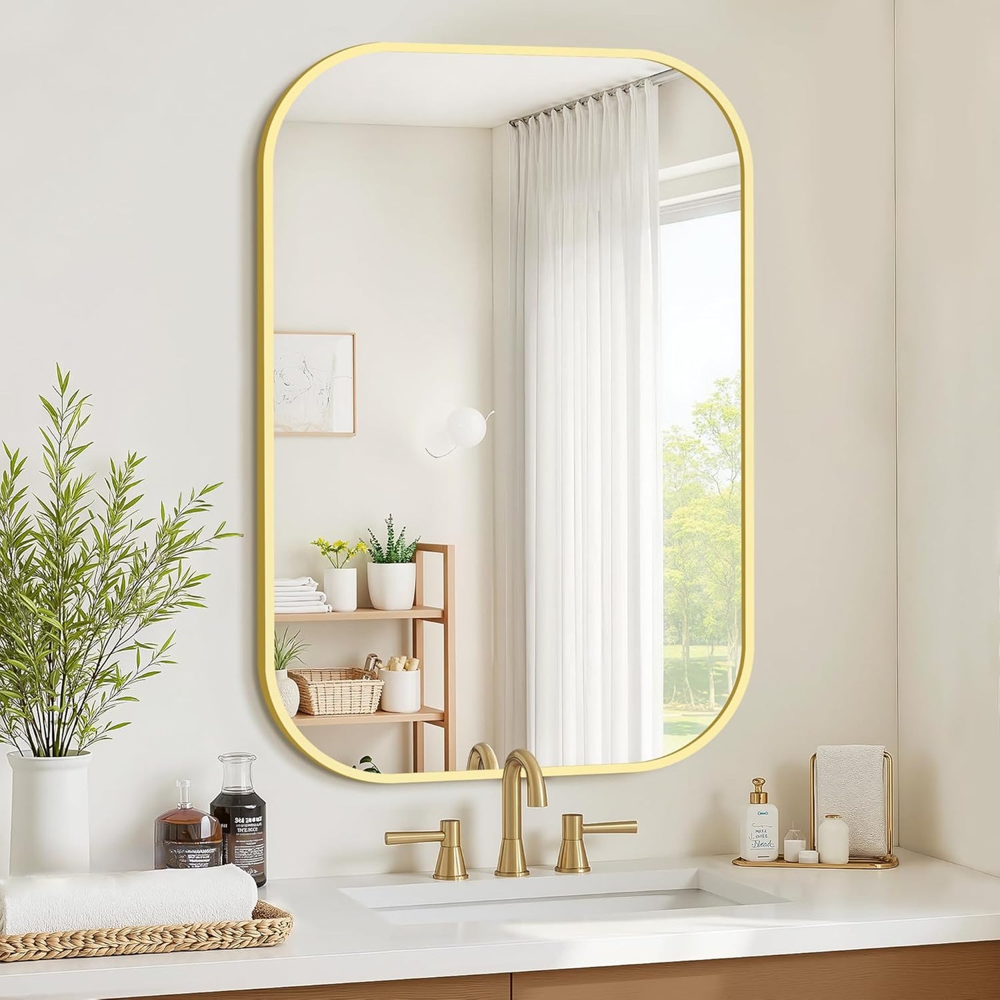 Bathroom Mirrors for Over Sink, 24x36 Gold Vanity Mirror for Bathroom Sink, HD Shatterproof Squircle Wall Mirror for Bathroom Washroom Lavatory Restroom Metal Frame