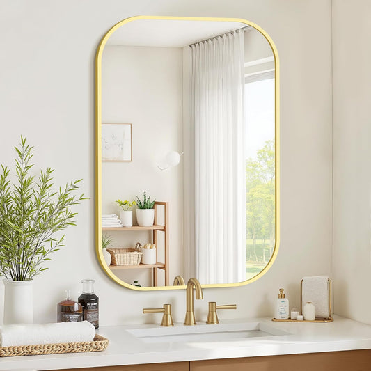 Bathroom Mirrors for Over Sink, 24x36 Gold Vanity Mirror for Bathroom Sink, HD Shatterproof Squircle Wall Mirror for Bathroom Washroom Lavatory Restroom Metal Frame