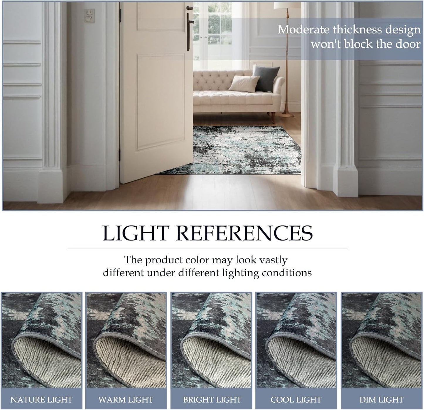 Washable Area Rugs 8ft Non-Slip Modern Abstract Soft for Living Room Entryway Bedroom Nursery, Print Pattern, Blue Black Teal